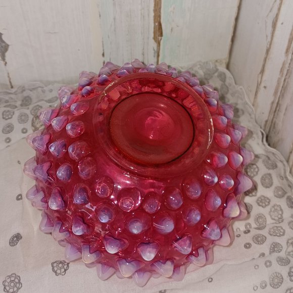Vintage Fenton Cranberry Opalescent Hobnail Candlestick Holder - Picture 7 of 7